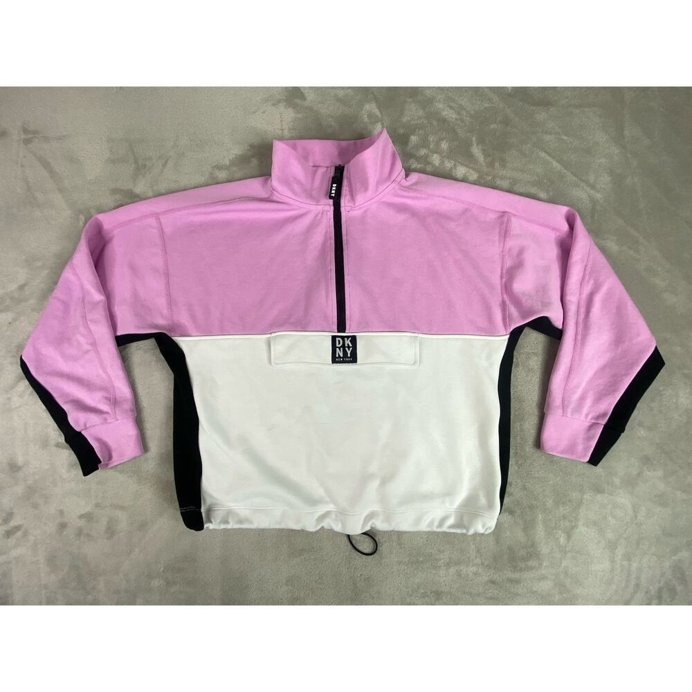 Women’s DKNY Sport Pullover 1/4 Zip Sweatshirt Size Medium Pink Black White
